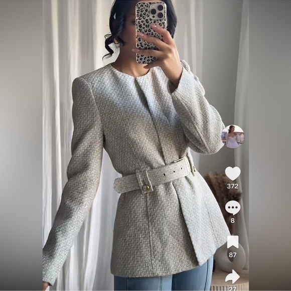 ZARA BELTED TEXTURED BLAZER - Picture 5 of 13